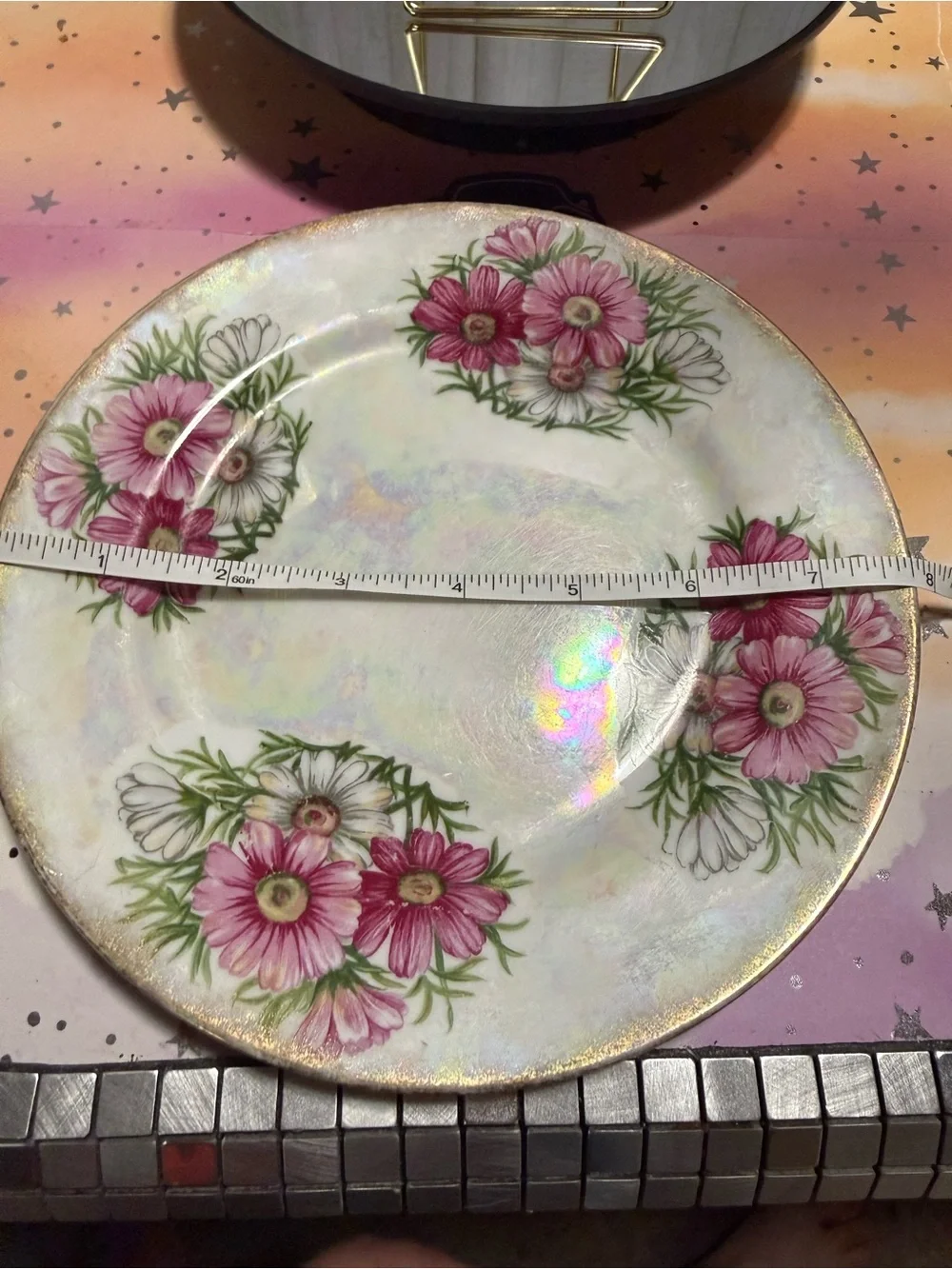 Vintage UCAGCO October Cosmos Flower of Month 7.5” Lusterware Plate Japan
